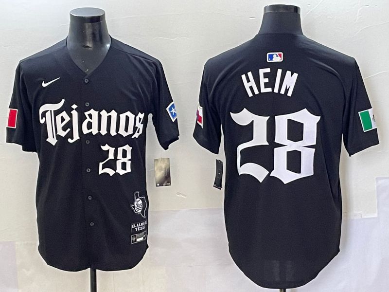 Men 2025 Texas Rangers #28 Heim Black Five generations Joint Name Nike MLB Jersey style 5